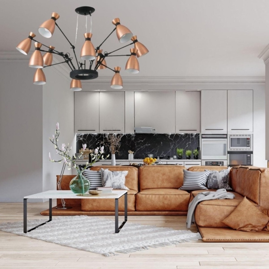 Lampadario moderno per soggiorno design nero rame