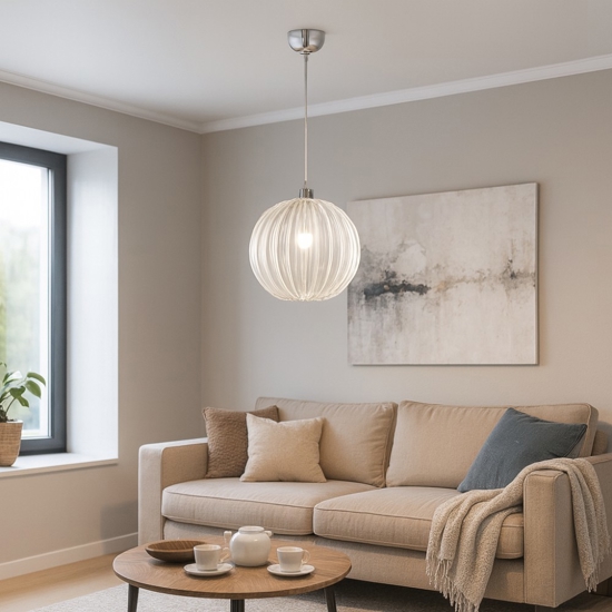 Lampadario moderno zucca effetto vetro h150 cm