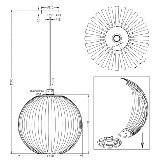 Lampadario moderno zucca effetto vetro h150 cm