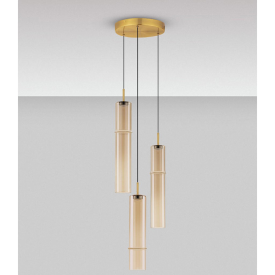 Lampadario per soggiorno moderno vetri ambra led 9w 3000k