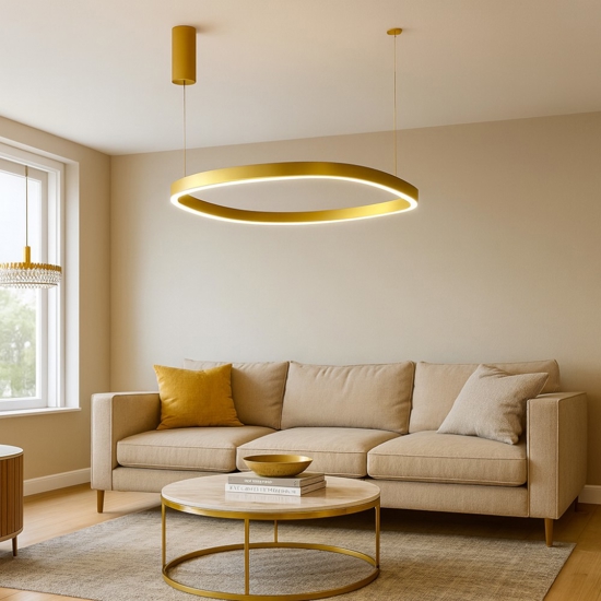 Lampadario moderno led 60w 3000k gea luce criseide quadrato oro