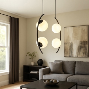 Lampadario moderno nero sfere di vetro per soggiorno