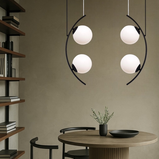 Lampadario moderno nero sfere di vetro per soggiorno