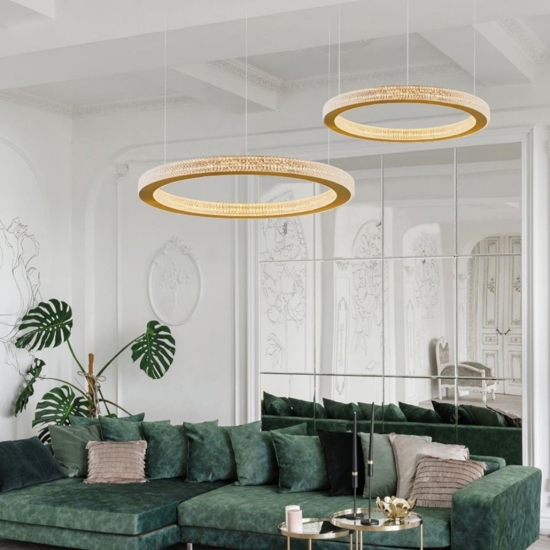 Lampadario led 40w 3000k dorato moderno cerchio per salotto
