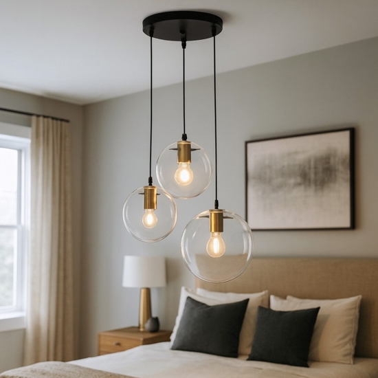 Lampadario oro nero vetri a cascata per camera da letto