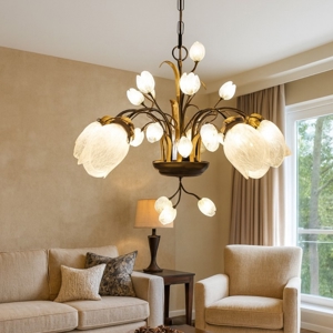 Mm lampadario tulipani ferro battuto con vetri fp