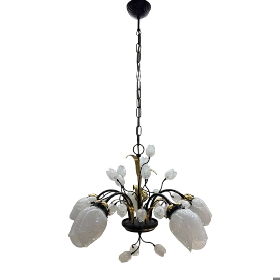 Mm lampadario tulipani ferro battuto con vetri fp per soggiorno