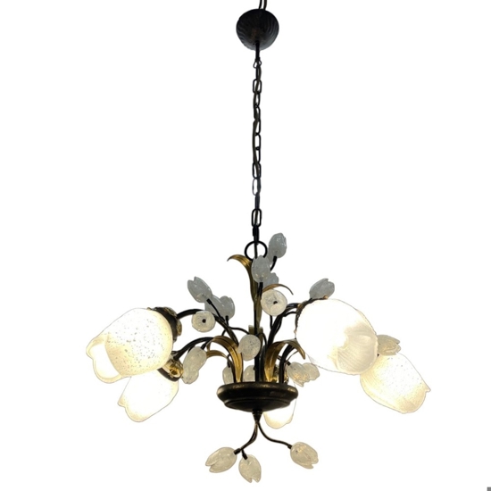 Mm lampadario tulipani ferro battuto con vetri fp