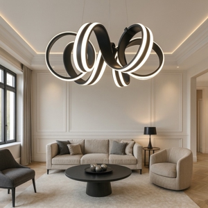 Visualizza i dettagli per Lampadario design moderno nero led 38w 3000k dimmerabile per salotto Lampadario design moderno nero led 38w 3000k dimmerabile per salotto
