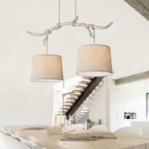 Lampadario bilancere ramo di legno per soggiorno