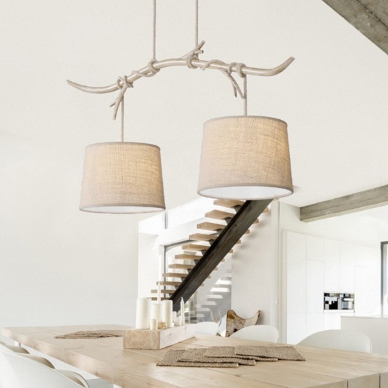 Lampadario bilancere ramo di legno per soggiorno