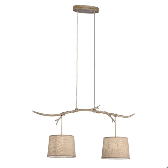 Lampadario bilancere ramo di legno per soggiorno