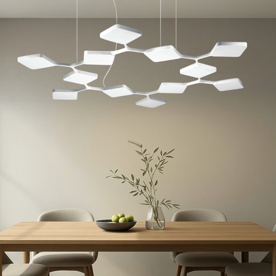 Lampadario a led 91w bianco moderno quad stilnovo