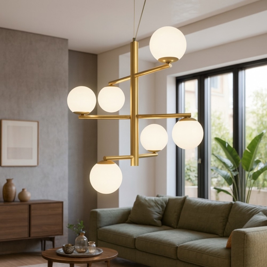 Lampadario design moderno so gizah ondaluce oro sfere bianche