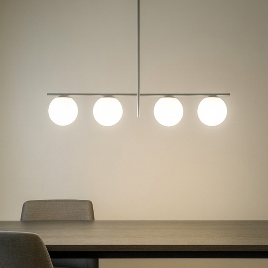 Miloox jugen grande lampadario moderno quattro bocce vetro metallo ottanio