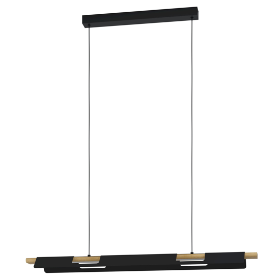 Eglo ermua lampadario nero legno led 3000k dimmerabile per soggiorno