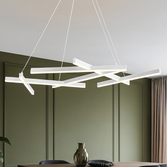 Maytoni lampadario line bianco led 75w 3000k per tavolo soggiorno moderno