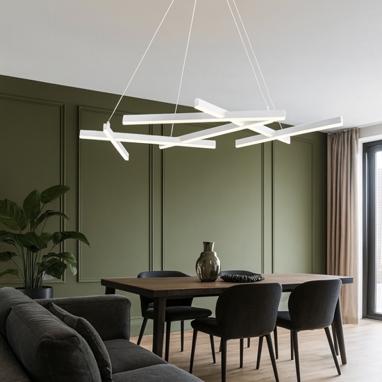Maytoni lampadario line bianco led 75w 3000k per tavolo soggiorno moderno