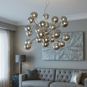 Lampadario moderno dallas per salotto sfere di vetro fume trasparenti maytoni