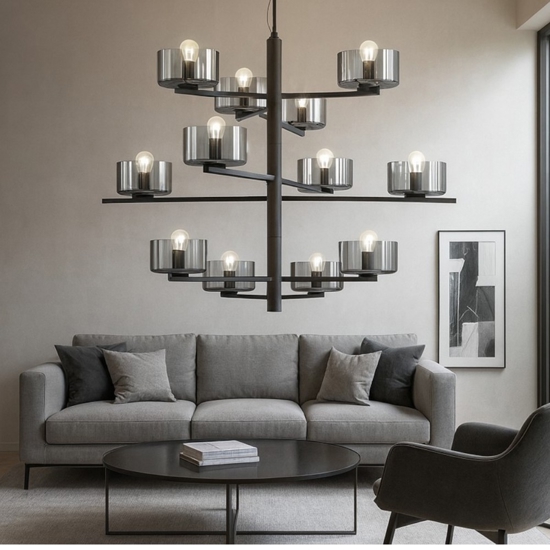 Ondaluce so figaro lampadario nero 12 luci per salone moderno
