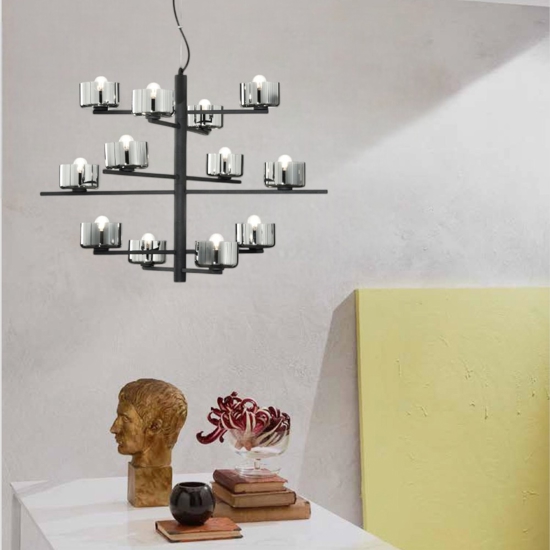 Ondaluce so figaro lampadario nero 12 luci per salone moderno