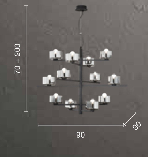Ondaluce so figaro lampadario nero 12 luci per salone moderno
