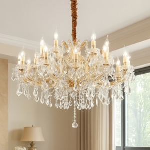 Ideal lux napoleon sp18 lampadario di cristallo dorato goccia