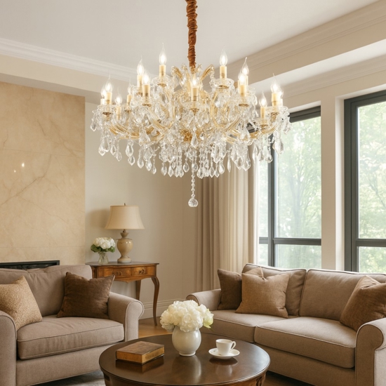 Ideal lux napoleon sp18 lampadario di cristallo dorato goccia