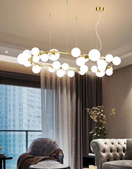 Perlage sp30 ideal lux lampadario moderno oro 30 luci