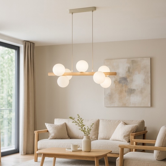 Lampadario di legno per soggiorno moderno