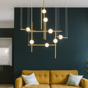 Lampadario oro nero 8 luci per salone moderno led 106w 3000k