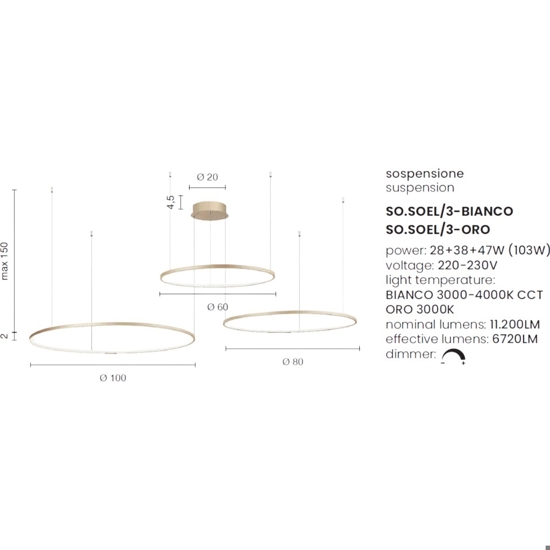 So soel 3 bianco ondaluce lampadario moderno cerchi led
