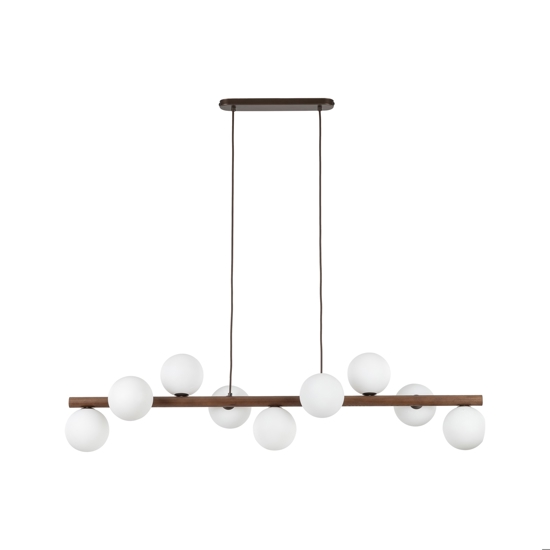 Lampadario moderno di legno per soggiorno sfere vetro bianco