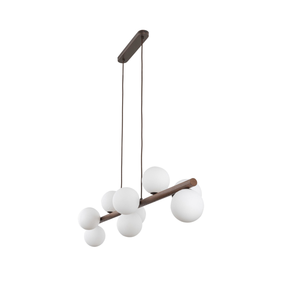 Lampadario moderno di legno per soggiorno sfere vetro bianco