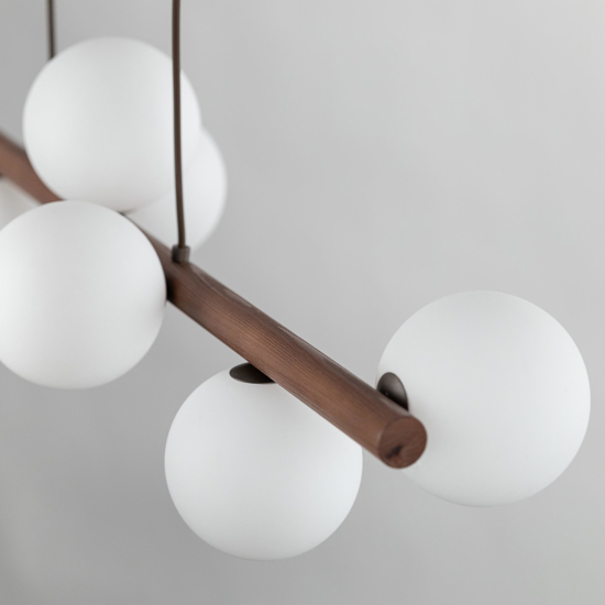 Lampadario moderno di legno per soggiorno sfere vetro bianco