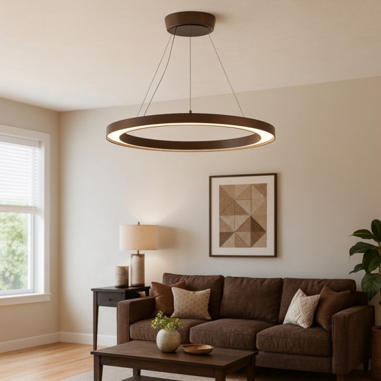 Lampadario led cerchio marrone linea light lira