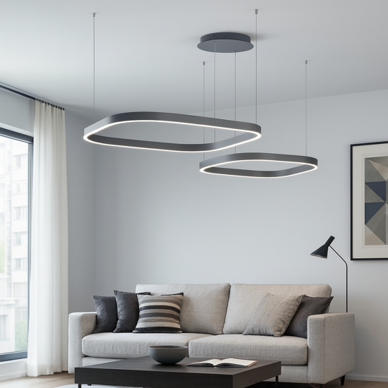 Lampadario moderno led 3000k criseide gea luce nero doppio diffusore