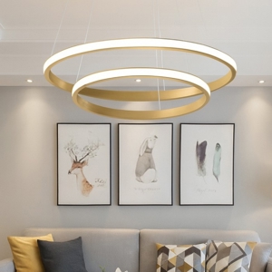 Lampadario iole s2 oro gea luce cerchi led 40w 3000k moderno