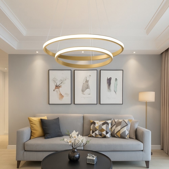 Lampadario iole s2 oro gea luce cerchi led 40w 3000k moderno