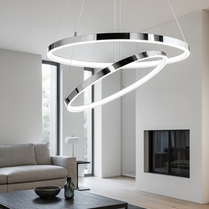 Visualizza i dettagli per Lampadario moderno led 3000k cerchi cromo per soggiorno Lampadario moderno led 3000k cerchi cromo per soggiorno