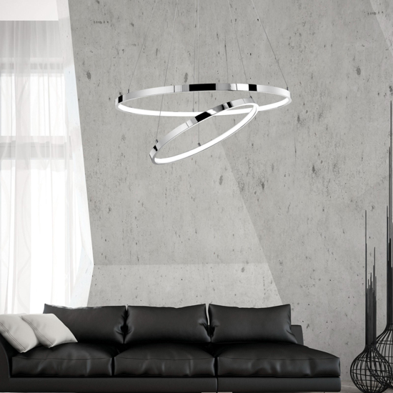 Lampadario moderno led 3000k cerchi cromo per soggiorno