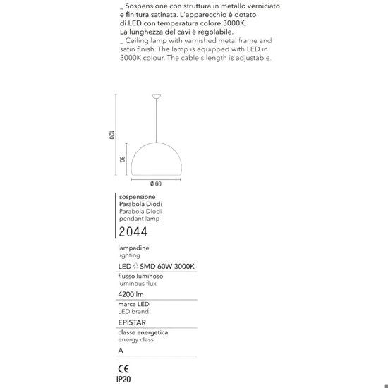 Affralux lampadario da cucina led 60w 3000k bianco
