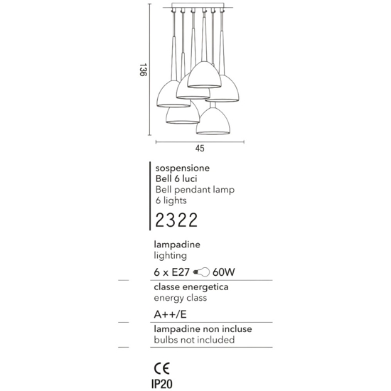 Lampadario moderno per soggiorno bianco affralux bell