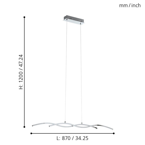 Lampadario moderno led 20w 3000k cromato per soggiorno lasana eglo