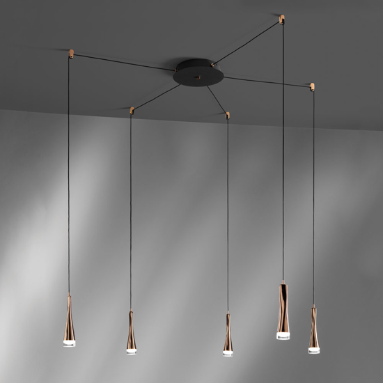 Vivida twist lampadario moderno led 18w 3000k oro rosa