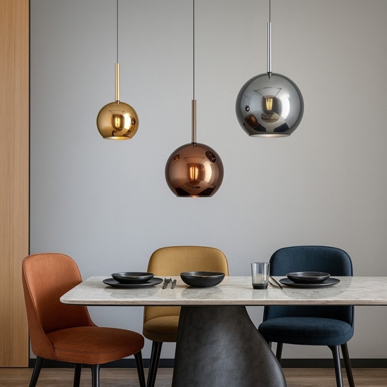 Lampadario da soggiorno vetri oro rame cromo