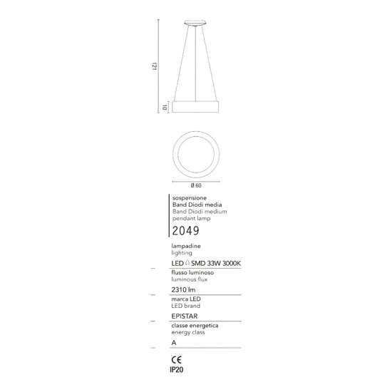 Lampadario moderno 60cm band diodi cerchio led 33w 3200k antracite