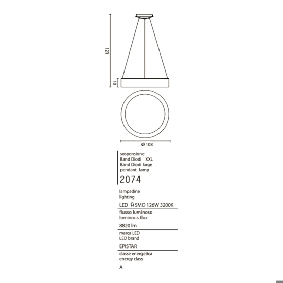 Affralux band diodi 108cm lampadario led 136w 3000k bianco