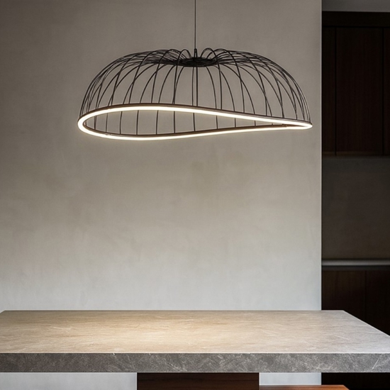 Lampadario cupola led 40w 3000k design moderno nero fp