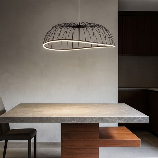 Lampadario cupola led 40w 3000k design moderno nero fp